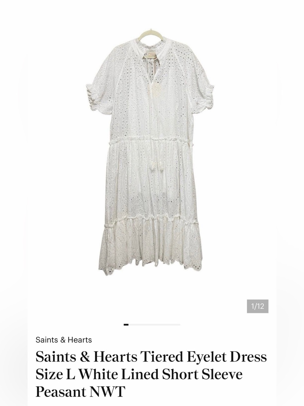 Saints & Hearts White Tiered Eyelet Peasant Dress